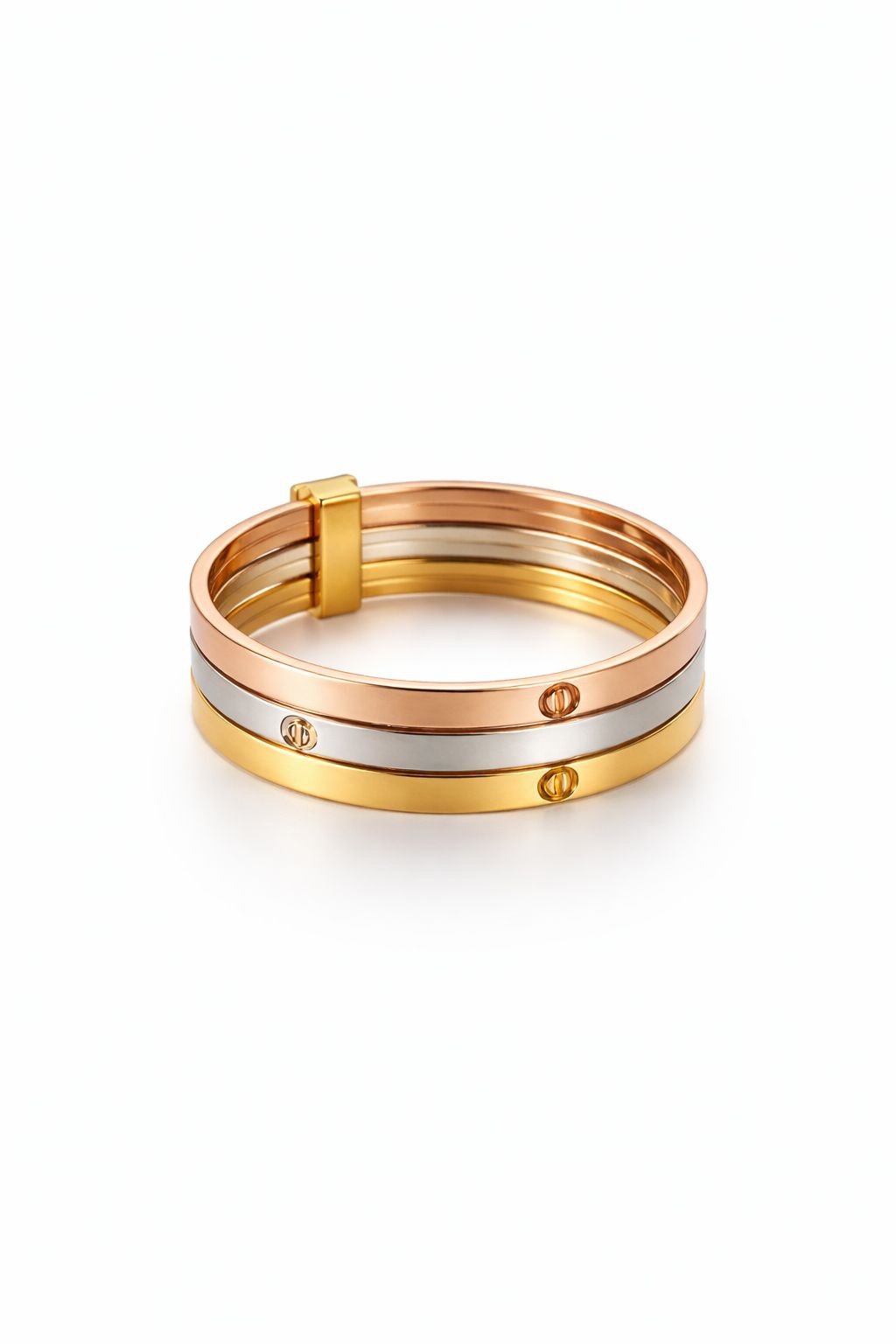 Bague d’or 18k trois tons style love ; taille 7.25, 2.13g image 0