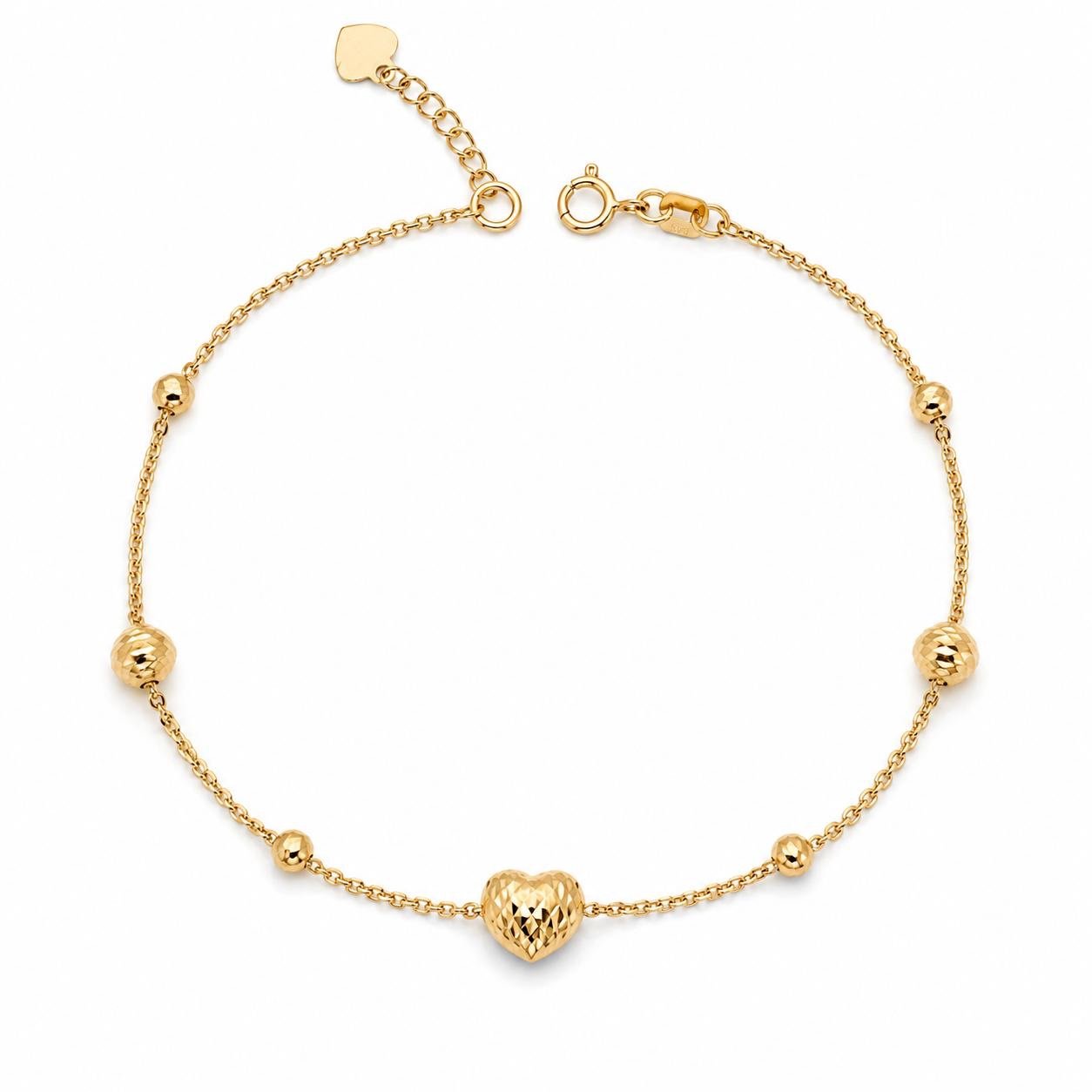 Bracelet d’or 18k , boules et cœurs, ajustable 17-19cm, 2.03g image 0